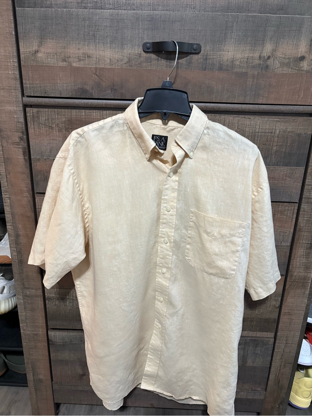 Jos. A. Bank Short Sleeve Button-Down Linen Shirt - Cream